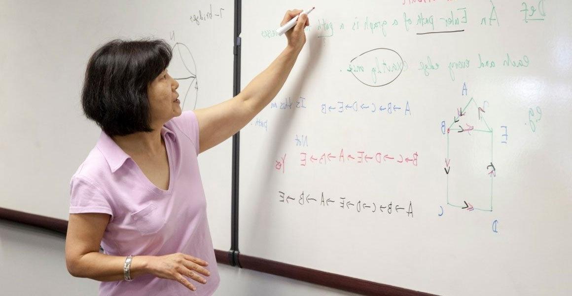 Professor teaching math on whiteboard